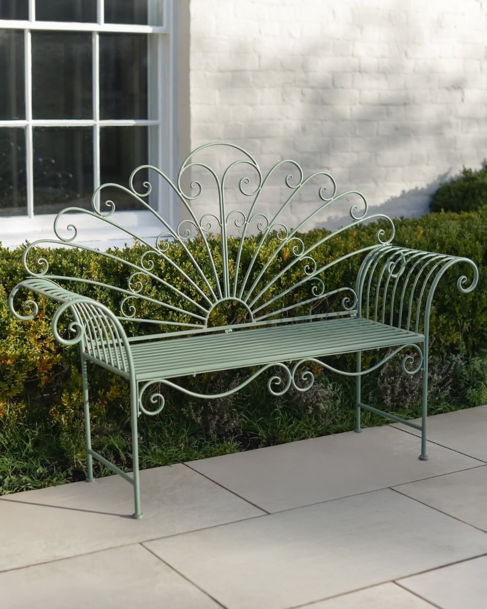 ‘Bordeaux" Wrought Iron Garden Bench - Sage