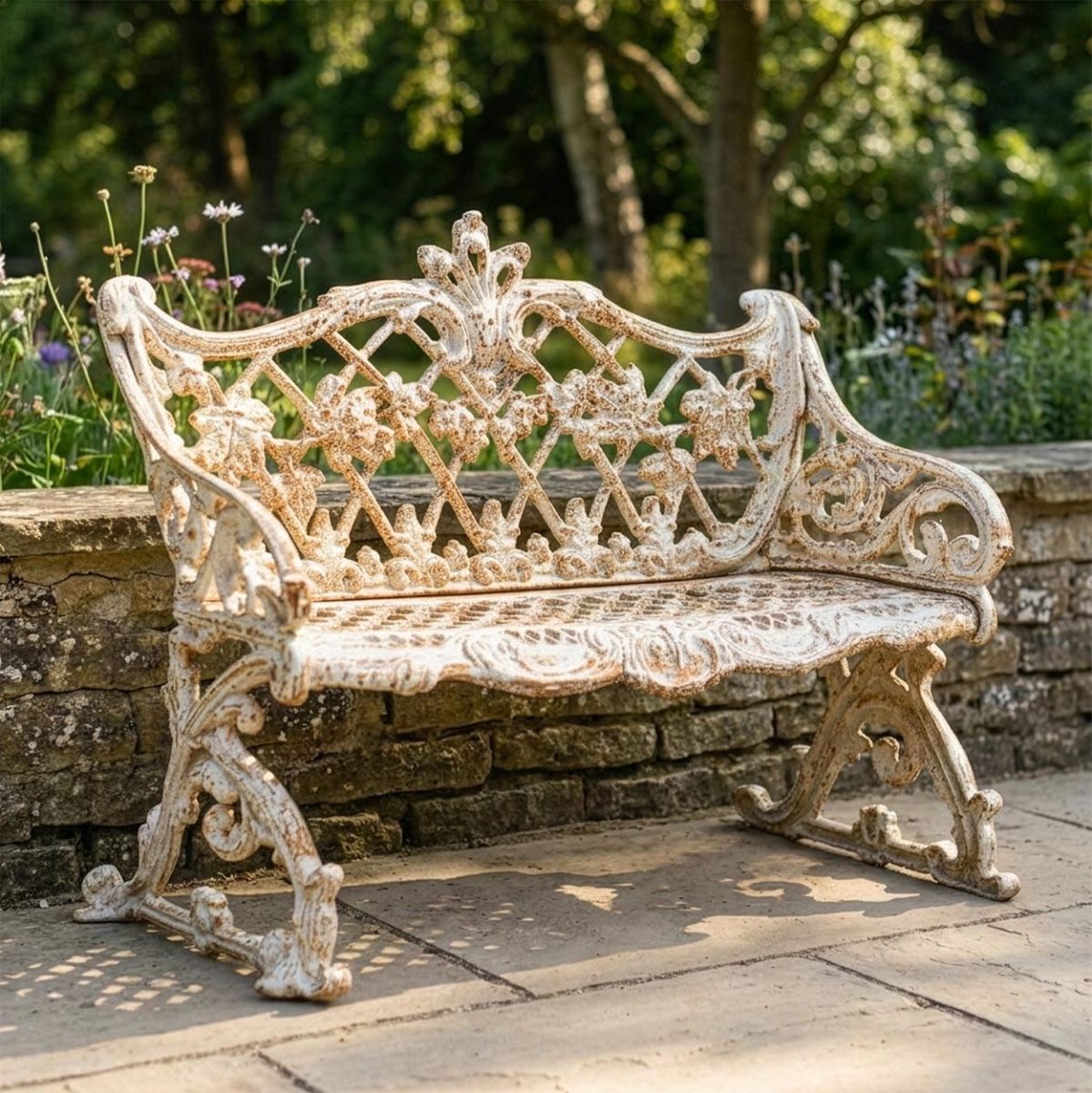 "Caddington" Cast Iron Bench - Rustic Champagne Digital Illustration