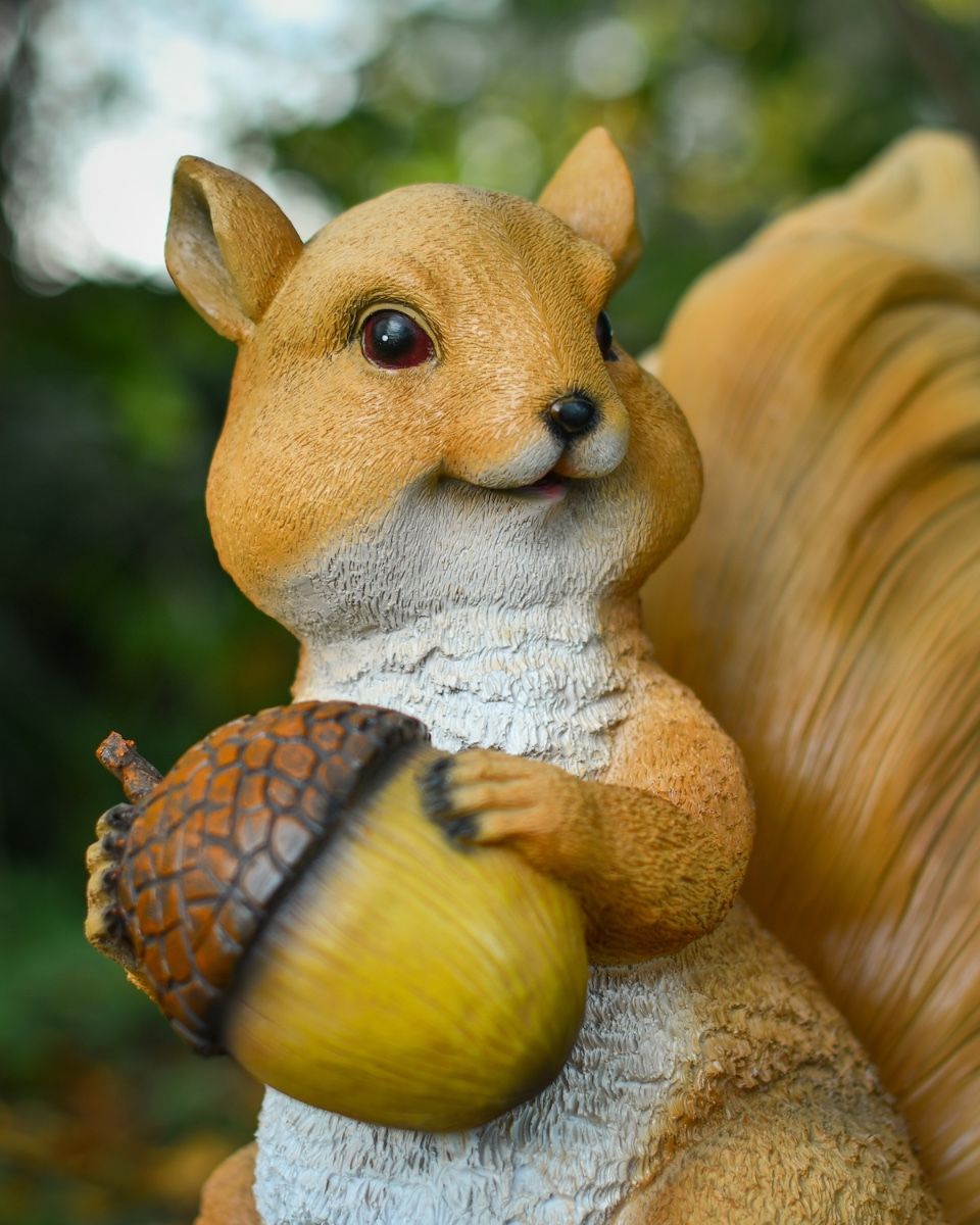 "Caper" the Handpainted Fibreglass Squirrel Garden Sculpture close up of head