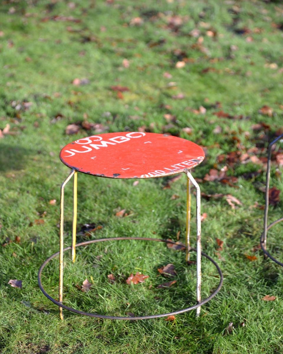 ‘Cask’ Set of 2 Upcycled Oil Drum Stools single seat in red