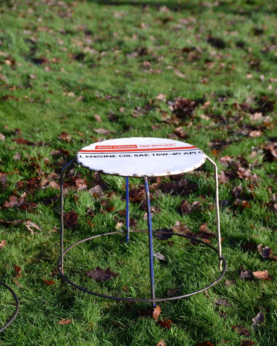 ‘Cask’ Set of 2 Upcycled Oil Drum Stools single seat in white