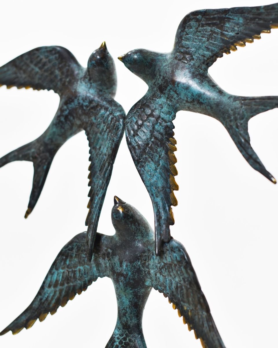 "Celestial Ascent" Cast Brass Sculpture close up on wings