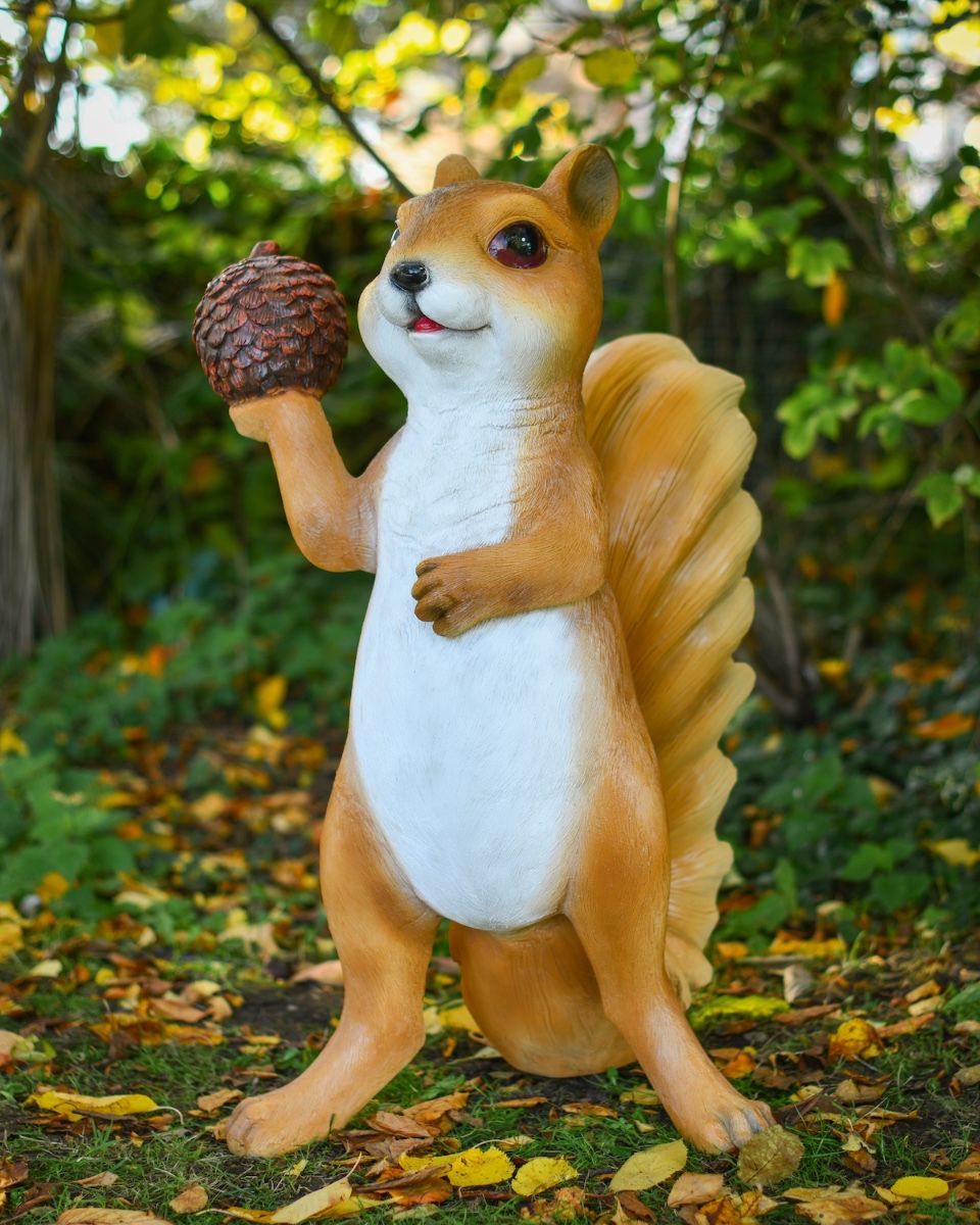 "Champ" the Handpainted Fibreglass Squirrel Garden Sculpture right facing view of squirrel