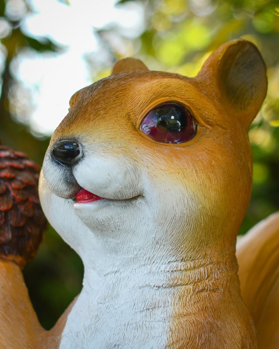 "Champ" the Handpainted Fibreglass Squirrel Garden Sculpture close up of head