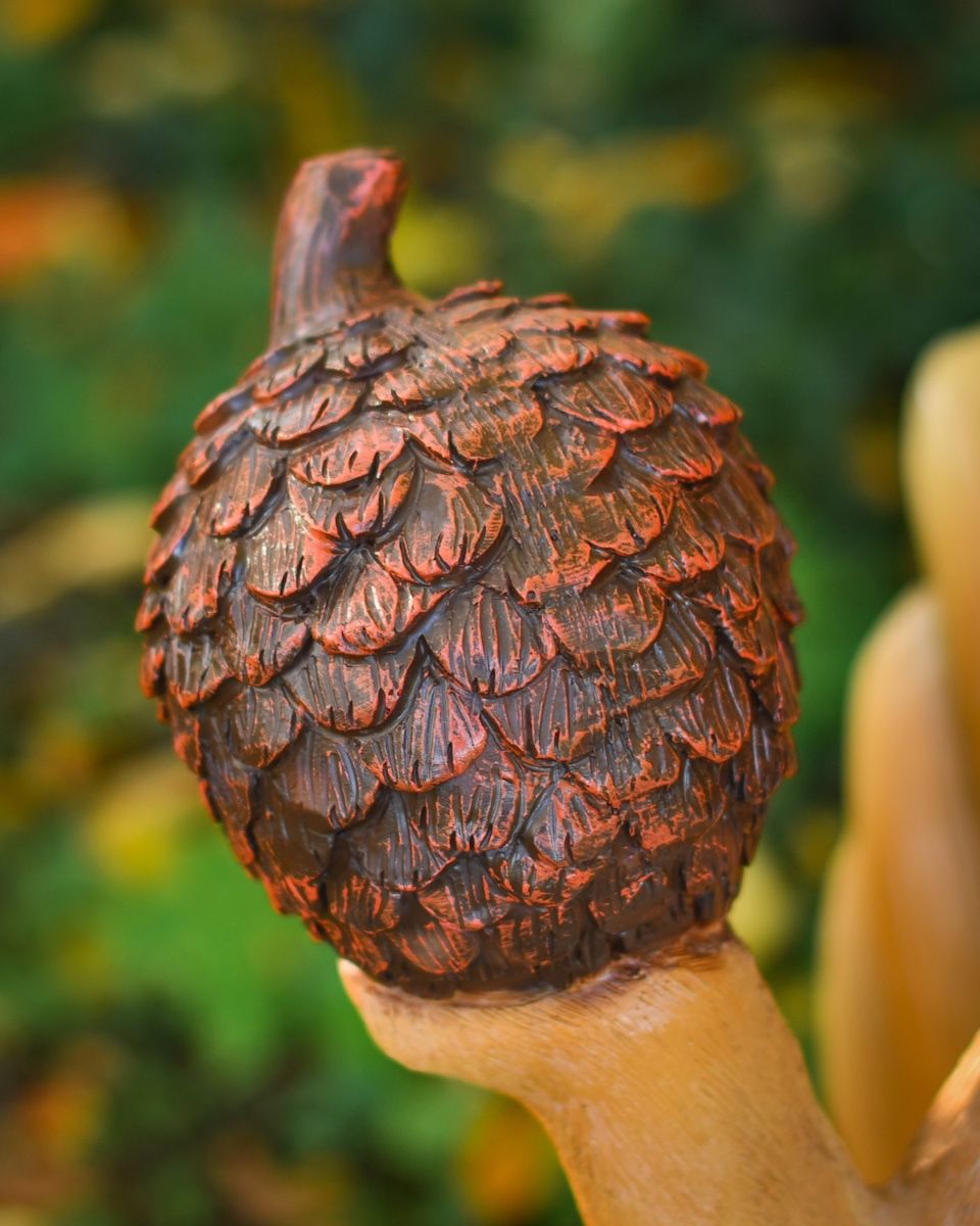 "Champ" the Handpainted Fibreglass Squirrel Garden Sculpture close up of cone