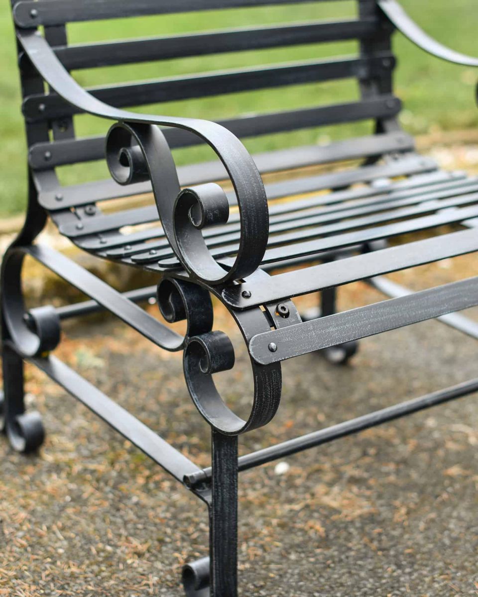 Close-Up of Midnight Black Finish on Black “Chatham" One Seater Park Bench