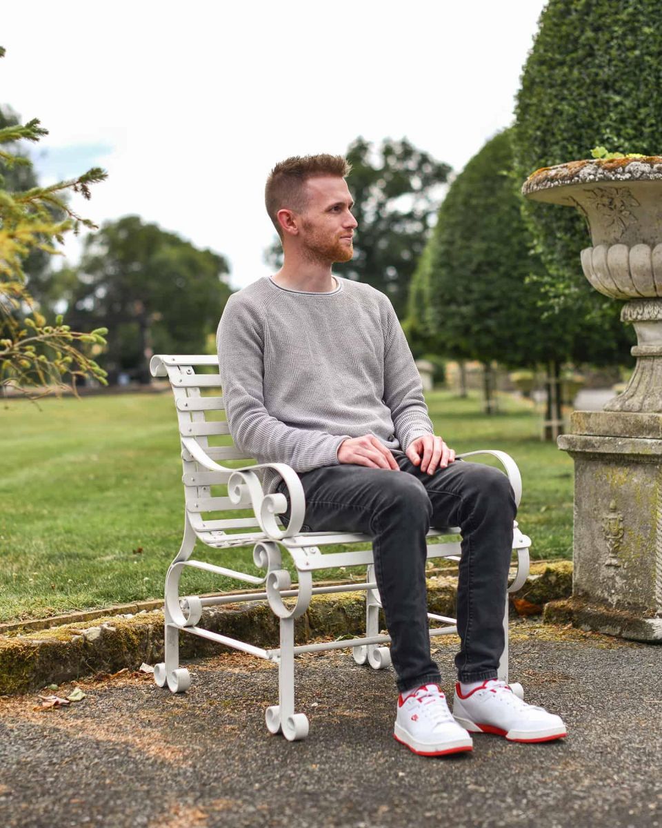 Scale Shot of Cream “Chatham" One Seater Park Bench