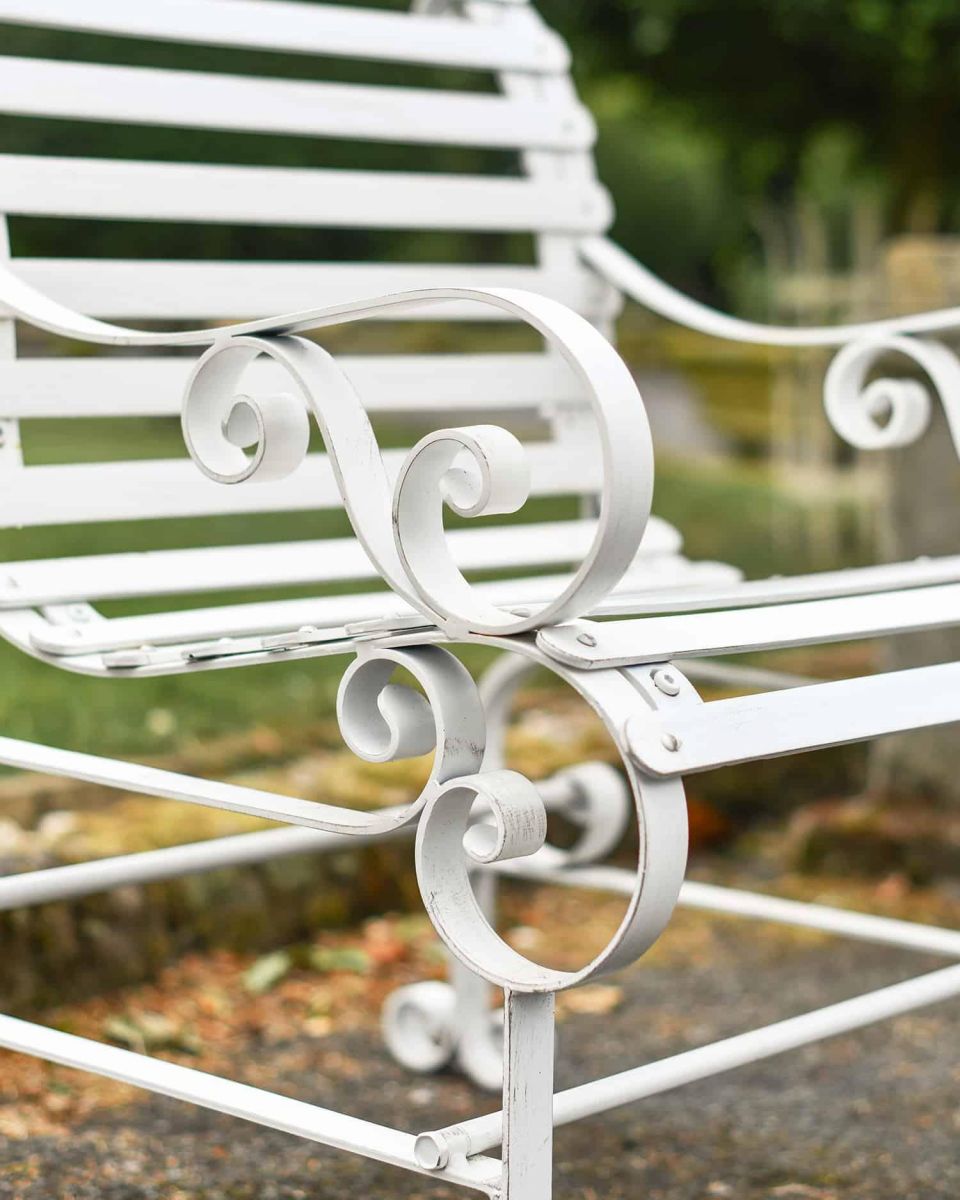 Close-Up of Ornate Armrest for Cream “Chatham" One Seater Park Bench