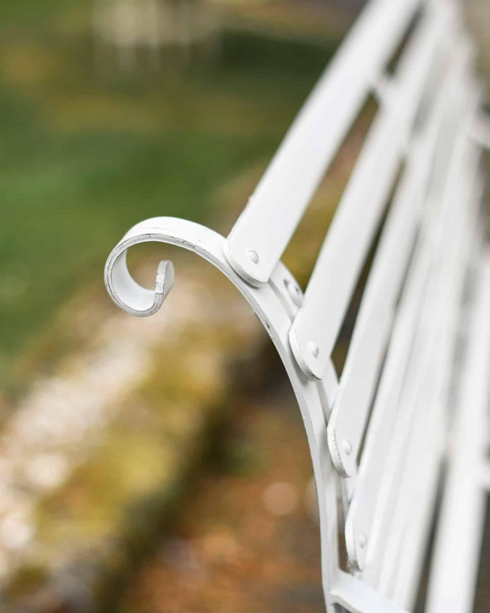 Close-Up of Backrest on Cream “Chatham" Two Seater Park Bench