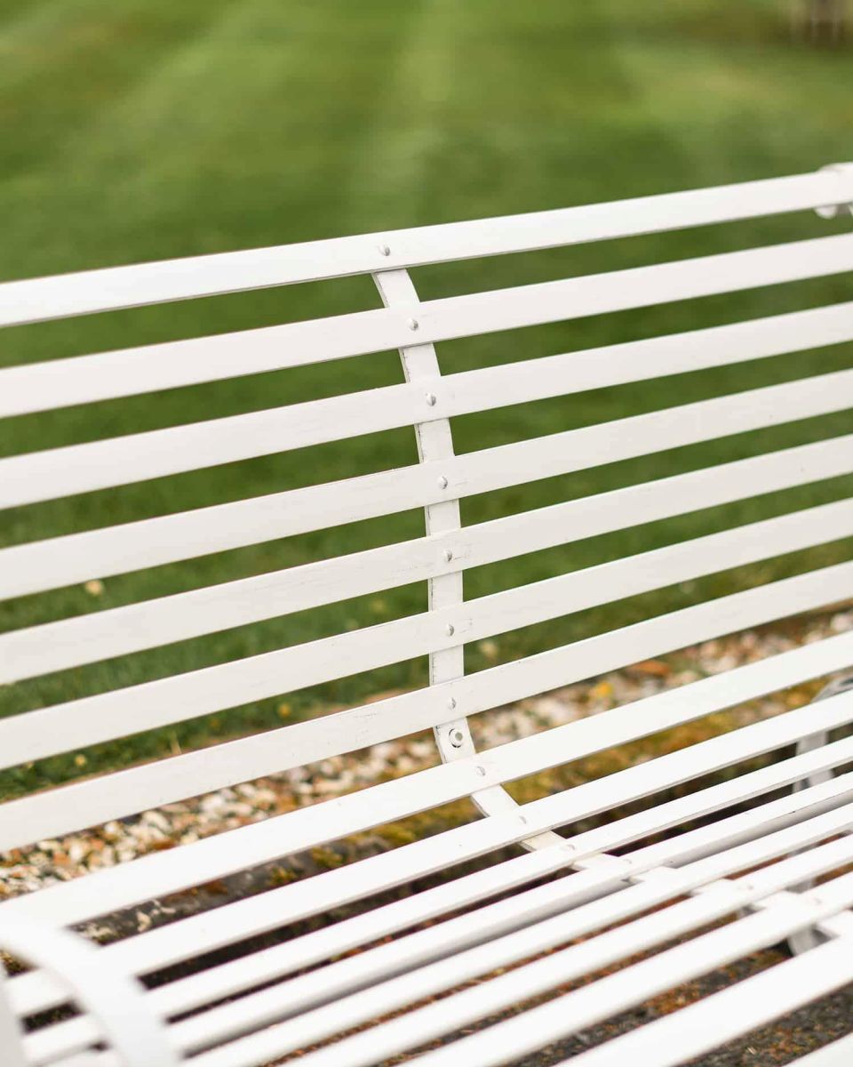 Close-Up of Cream Finish on Cream “Chatham" Two Seater Park Bench