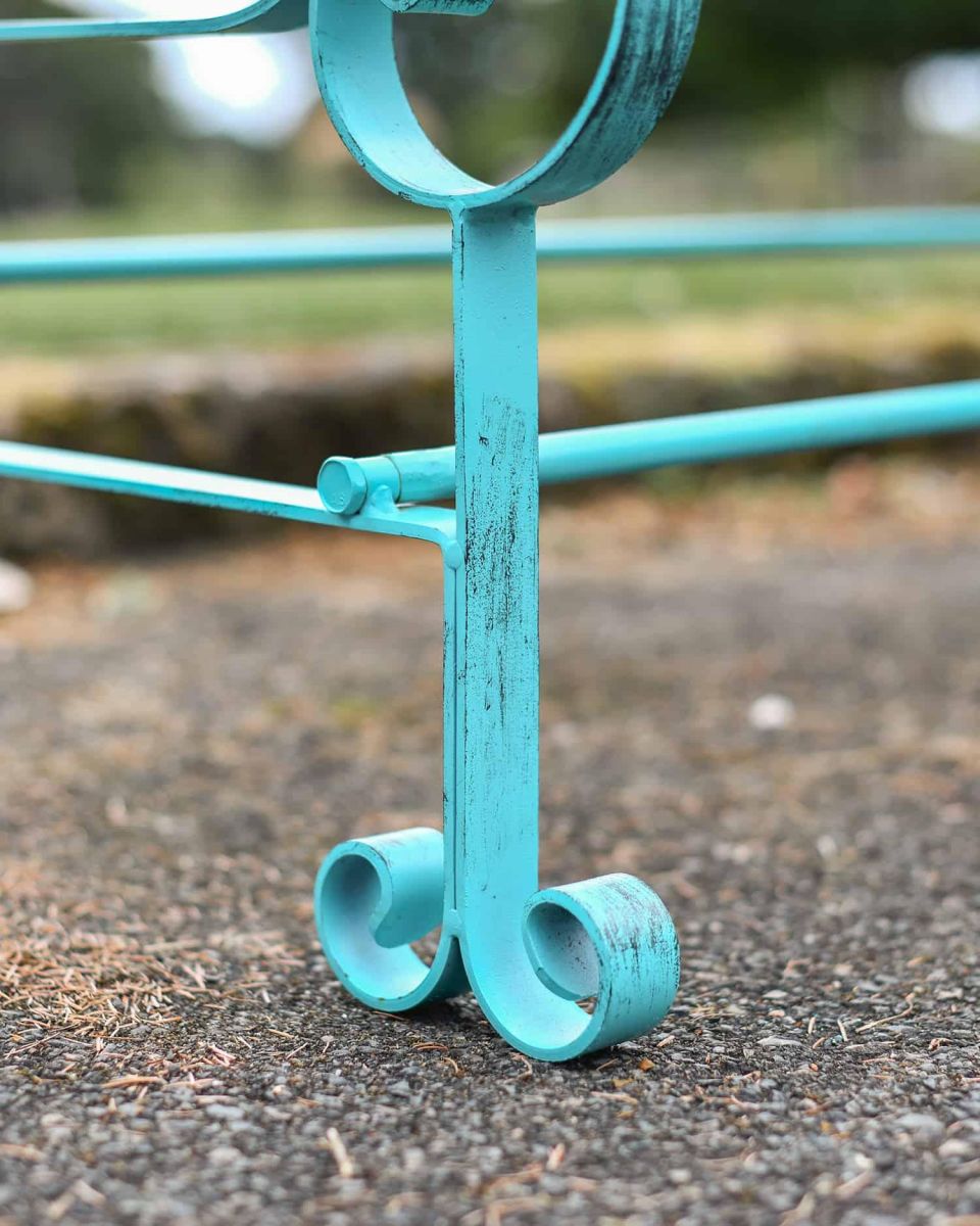 Close-Up of Integral Feet for Green “Chatham" Two Seater Park Bench