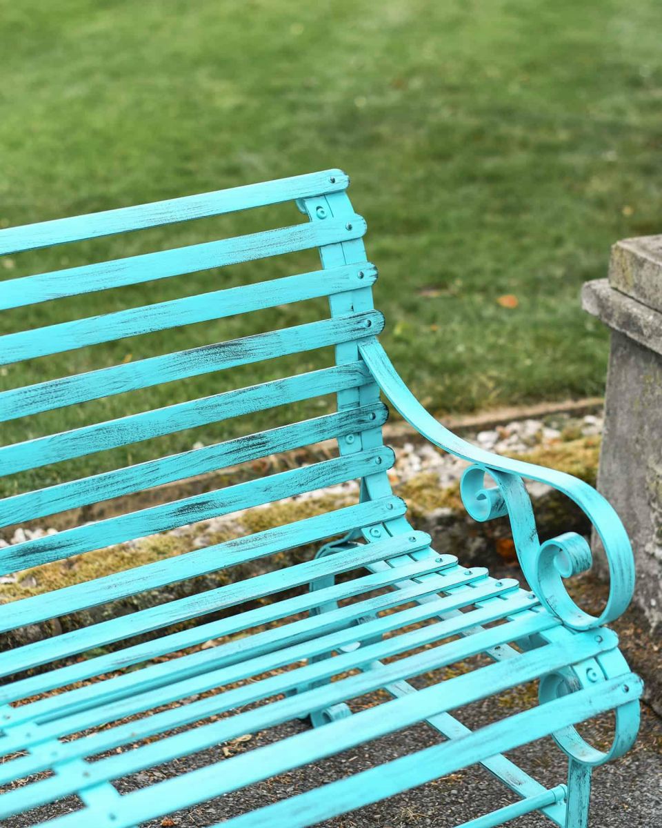 Close-Up of Green “Chatham" Two Seater Park Bench