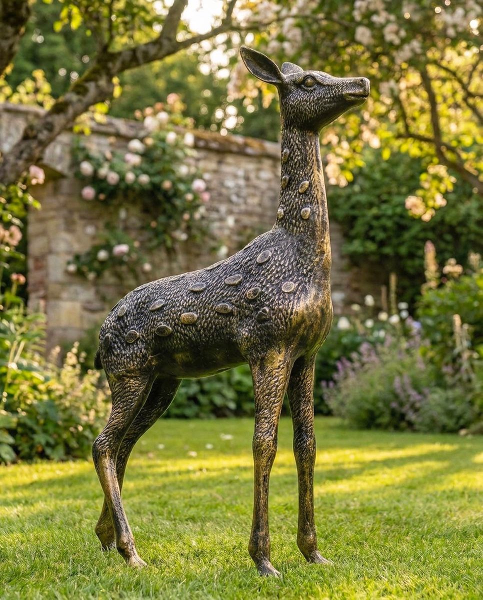 "Chiral" Freestanding Spotted Doe Garden Sculpture digital illustration