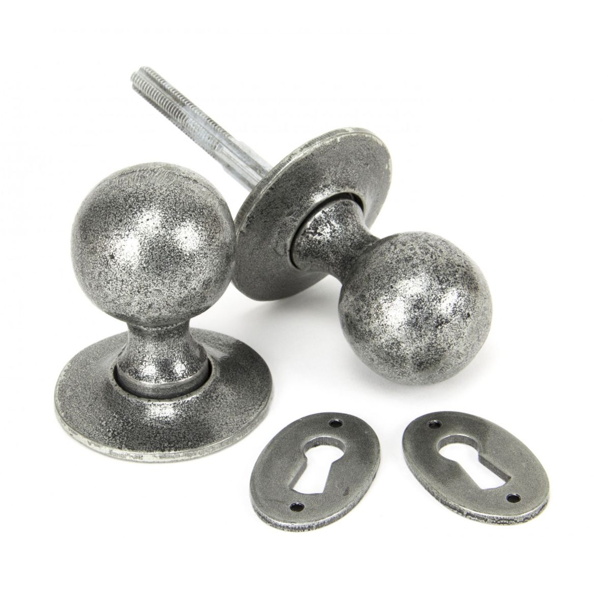 "Clarendon" Pewter Ball Mortice or Rim Knob Set with Escutcheons 