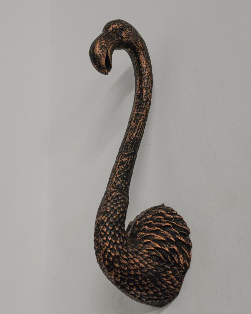 "Coral" Flamingo Wall Art in Cast Aluminium - Bronze & Copper on white wall