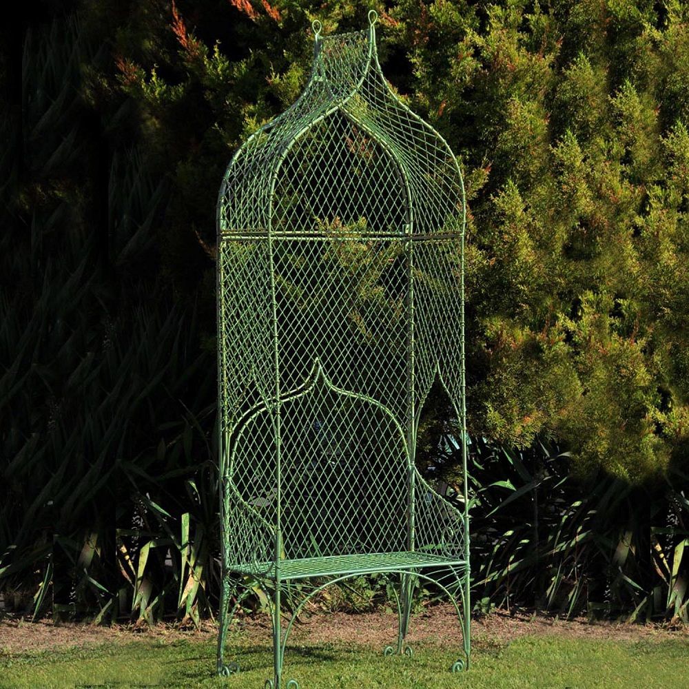 Green Metal Bench With Tall Arch 