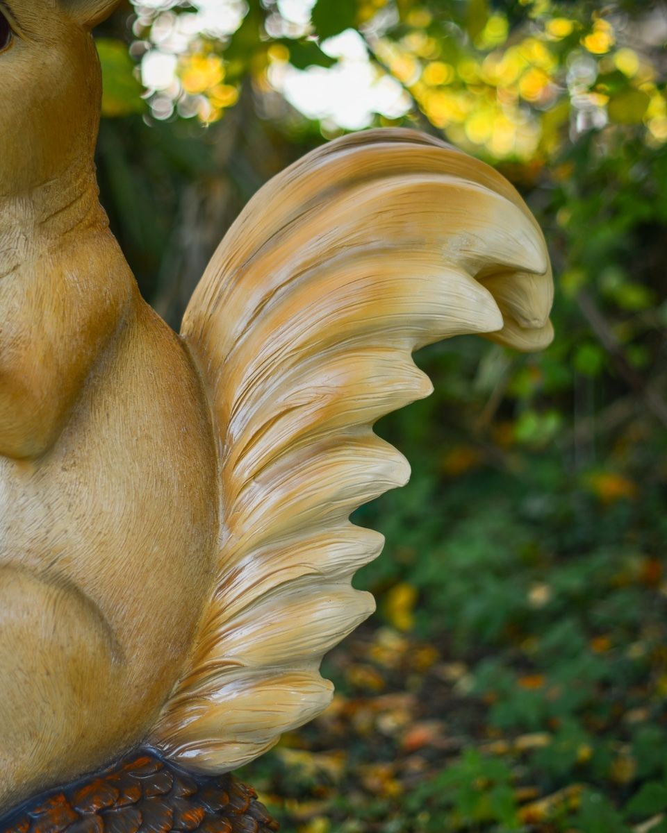 "Dash" the Handpainted Fibreglass Squirrel Garden Sculpture close up of tail