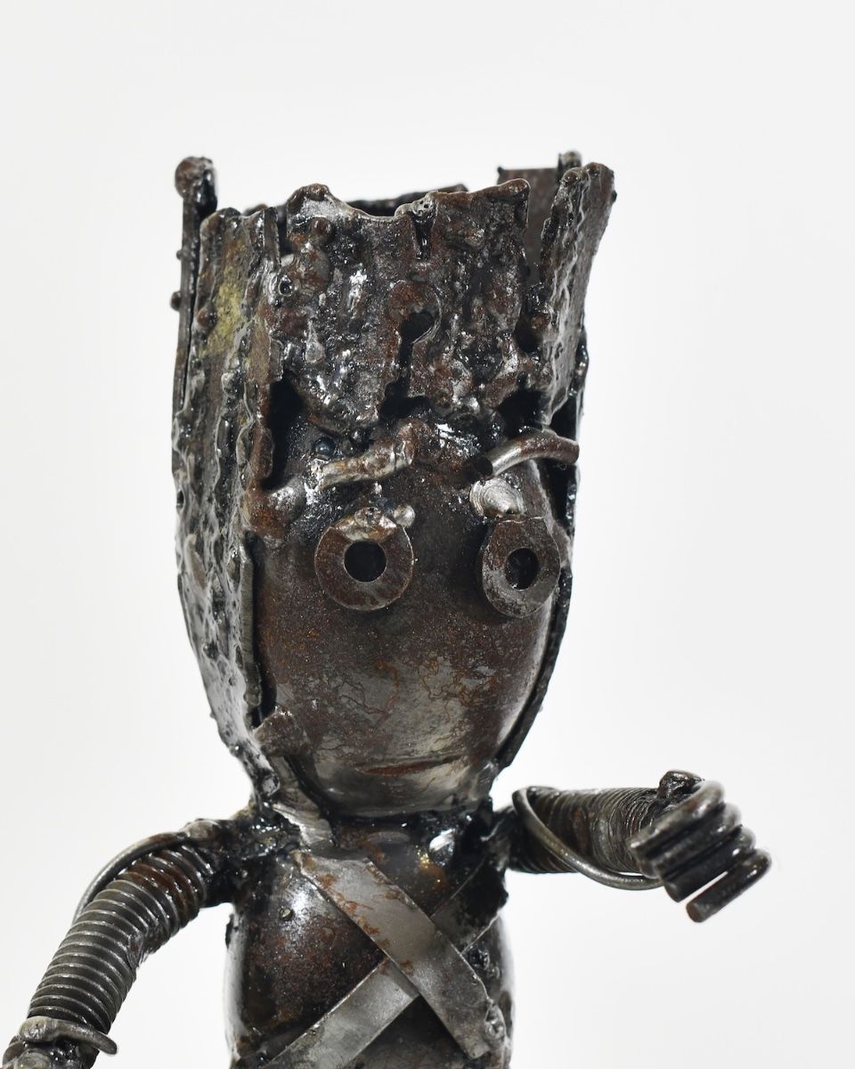 "Duke" Upcycled Metal Art Sculpture close up of head