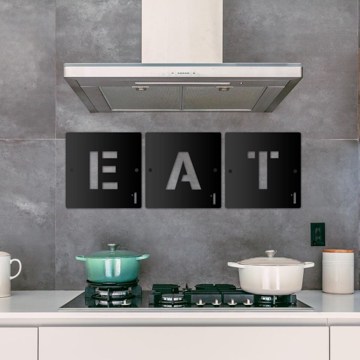"EAT" Black Scrabble Square Letters in situ in the Kitchen