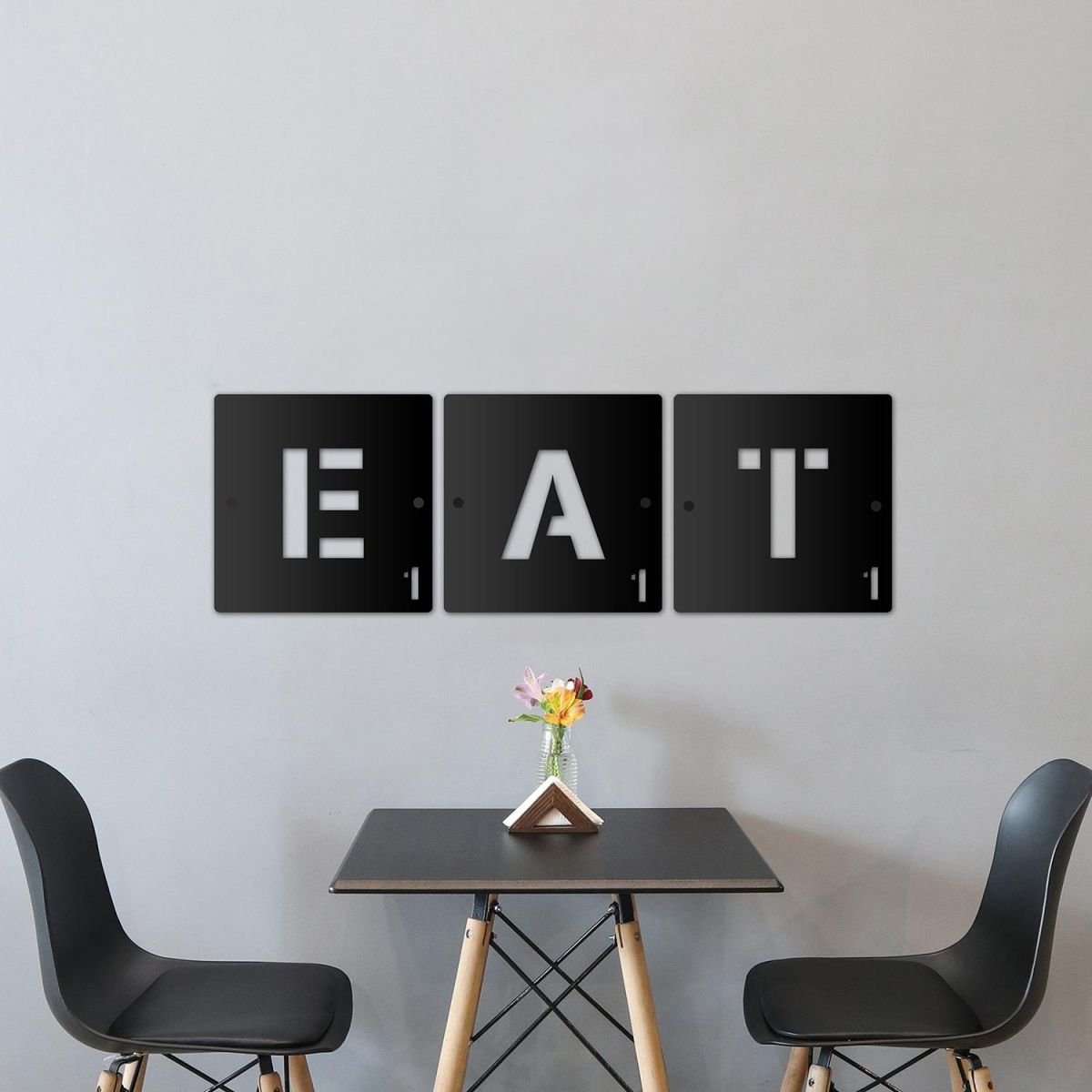 "EAT" Black Scrabble Square Letters in the Dining Room