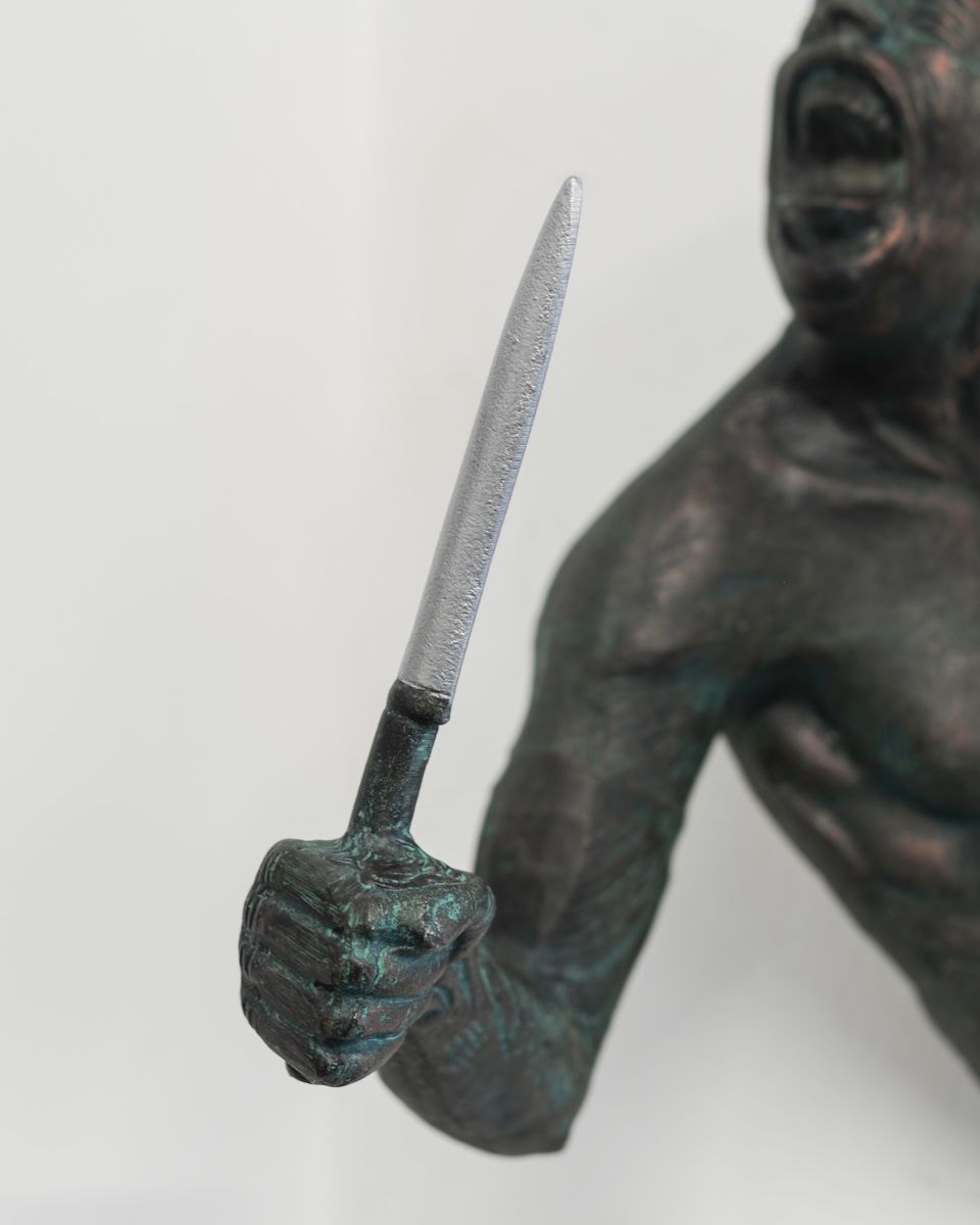 "Edge" Cast Aluminium Wall Art in Verdigris Finish close up of blade