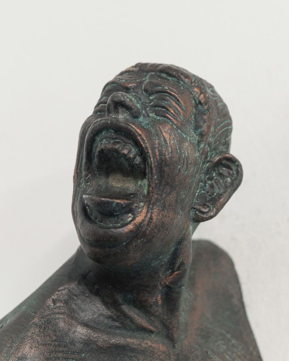 "Edge" Cast Aluminium Wall Art in Verdigris Finish close up of face