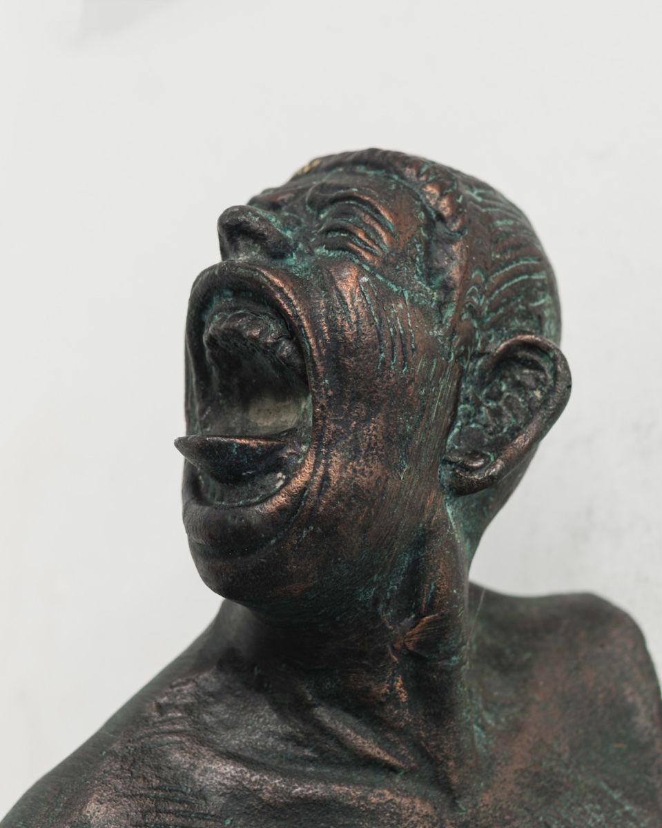 "Edge" Cast Aluminium Wall Art in Verdigris Finish close up of head