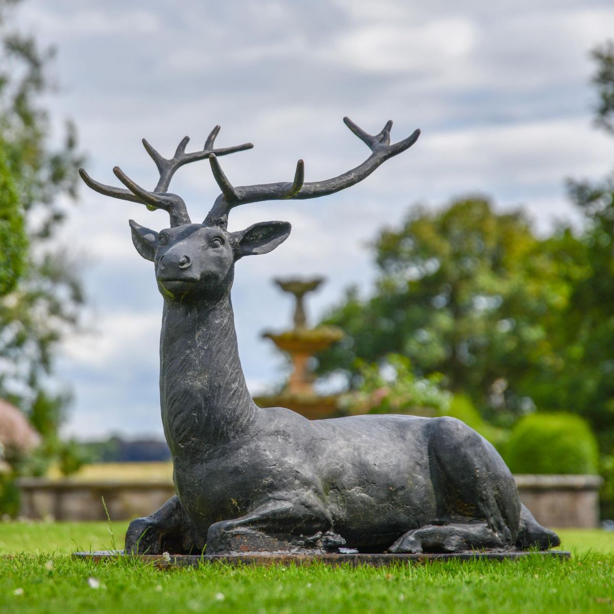 “Elkin” Black Cast Iron Stag Sculpture in Situ