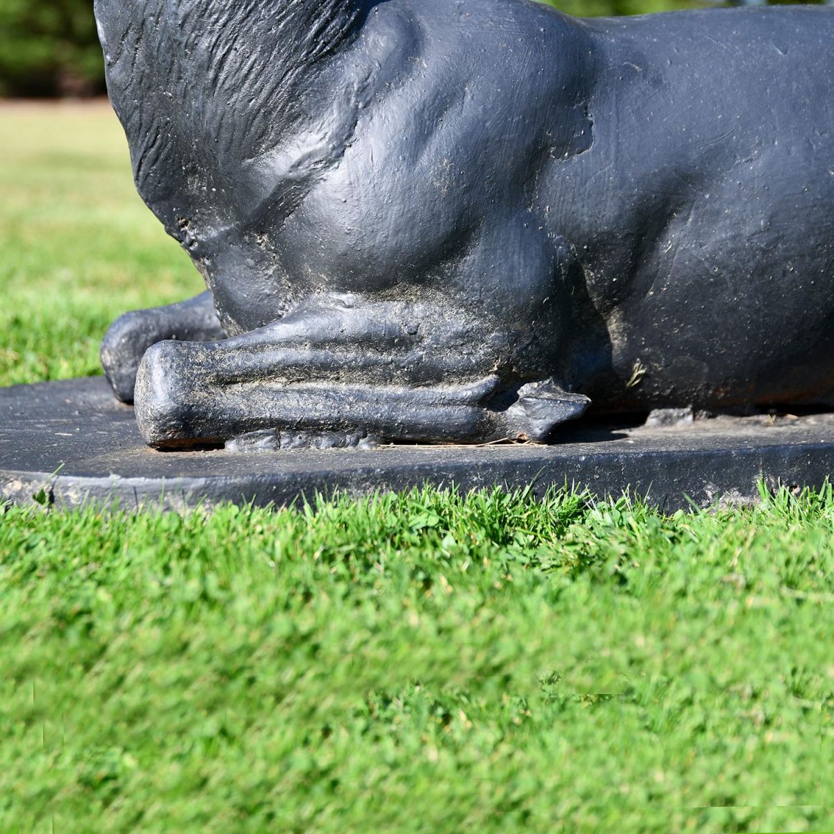 Close-up of the Base of the “Elkin” Rustic Black Cast Iron Stag Sculpture