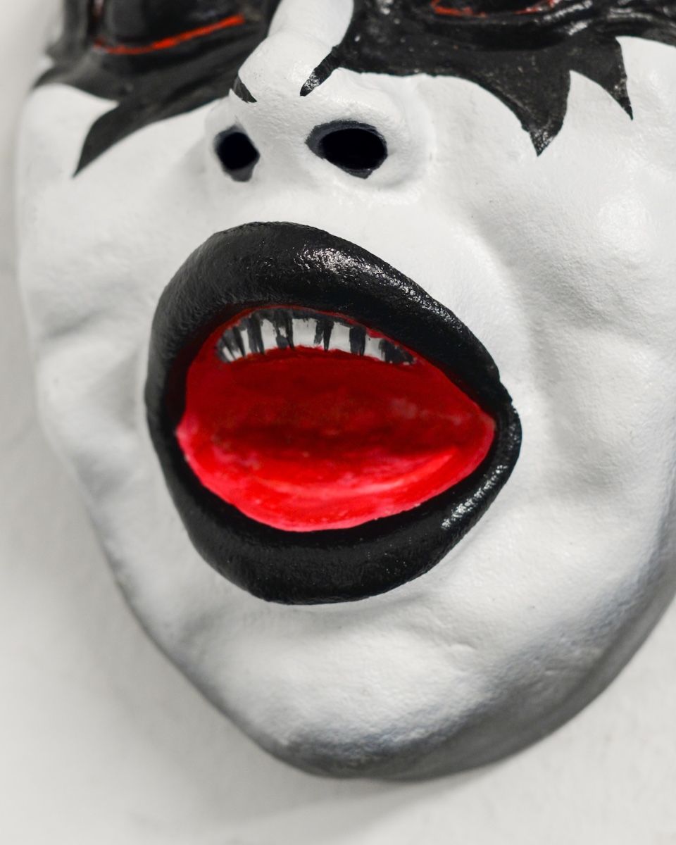 "Encore" Face Modern Cast Aluminium Wall Art close up of mouth