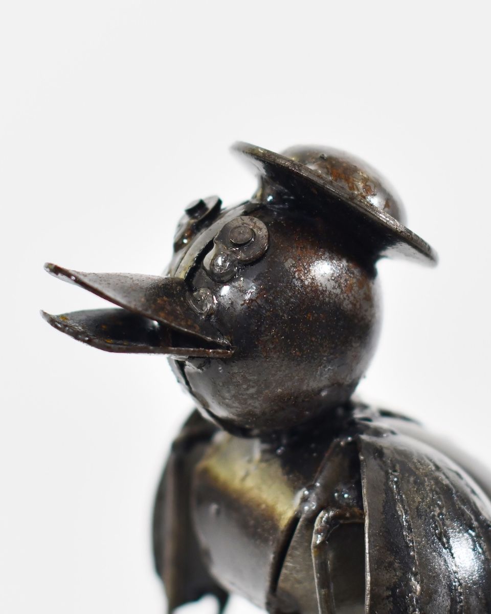 "Flap" Injured Duck Scrap Metal Sculpture close up of head