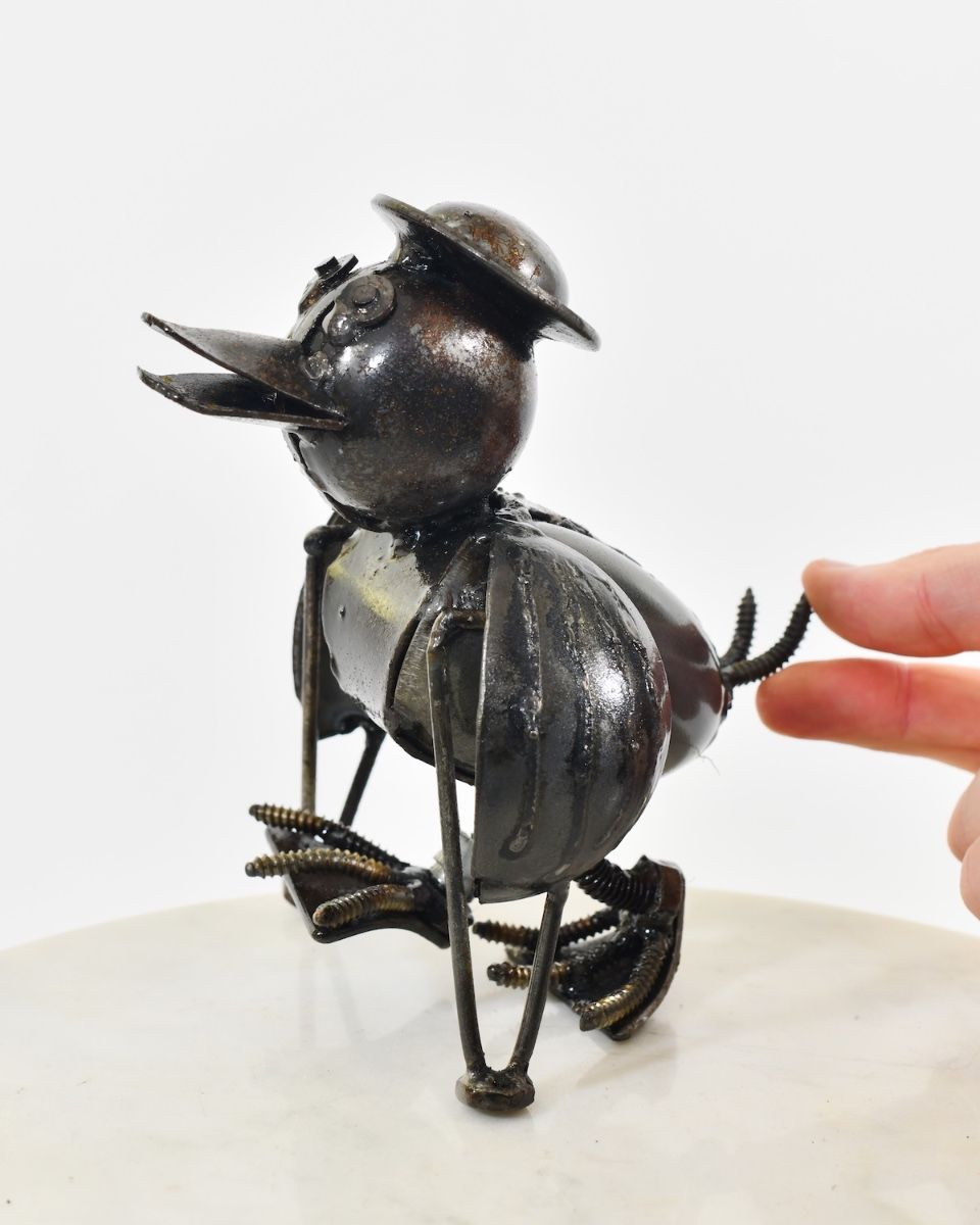 "Flap" Injured Duck Scrap Metal Sculpture facing right