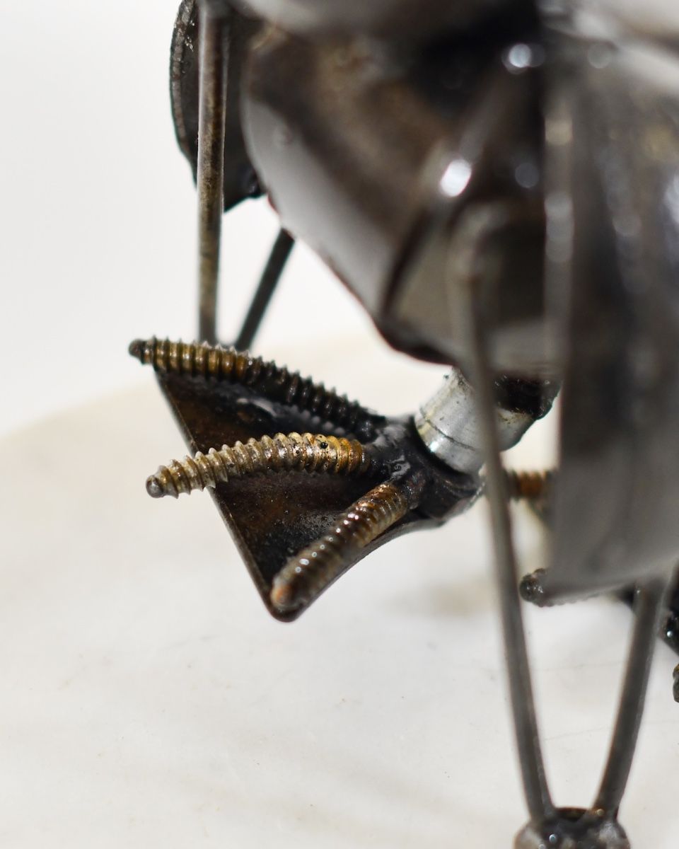 "Flap" Injured Duck Scrap Metal Sculpture close up of injured leg