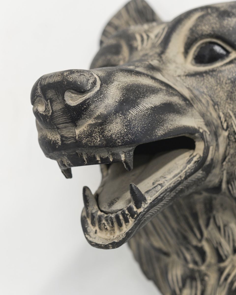 "Flint" the Bear Cast Aluminium Wall Art close up of mouth