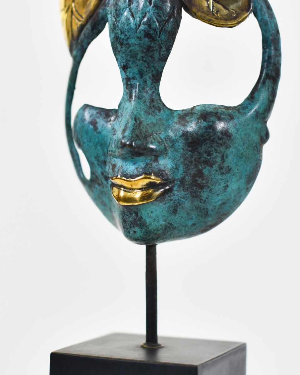 "Flora"s Whisper" Cast Brass Interior Ornament close up of face