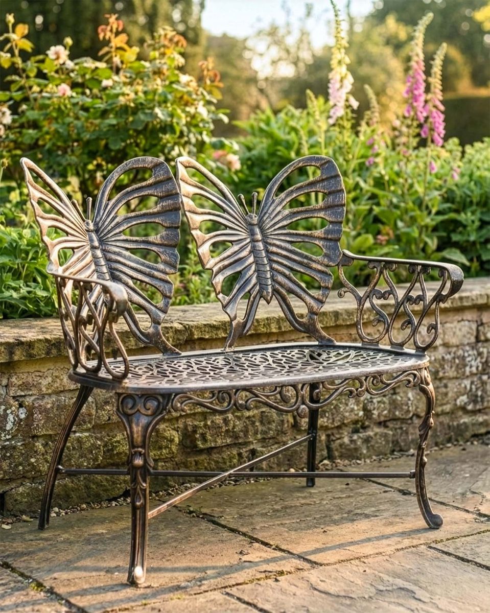 "Flutter" Butterfly Design Two Seater Bench Digital Illustration