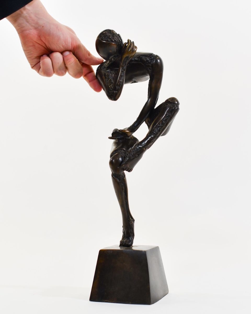 "Fractured Humanity" Cast Brass Sculpture with hand in shot for scale