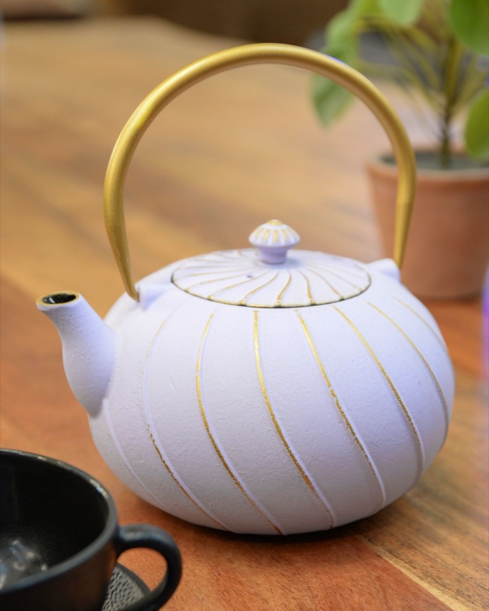 "Fuji" Cast Iron Japanese Style Teapot with a Purple and Gold Finish