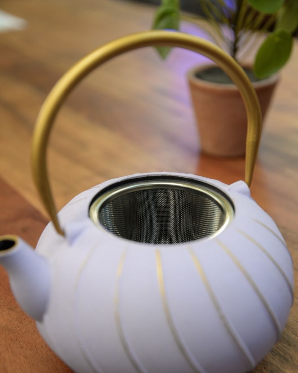 "Fuji" Cast Iron Japanese Style Teapot with a Purple and Gold Finish with No Lid