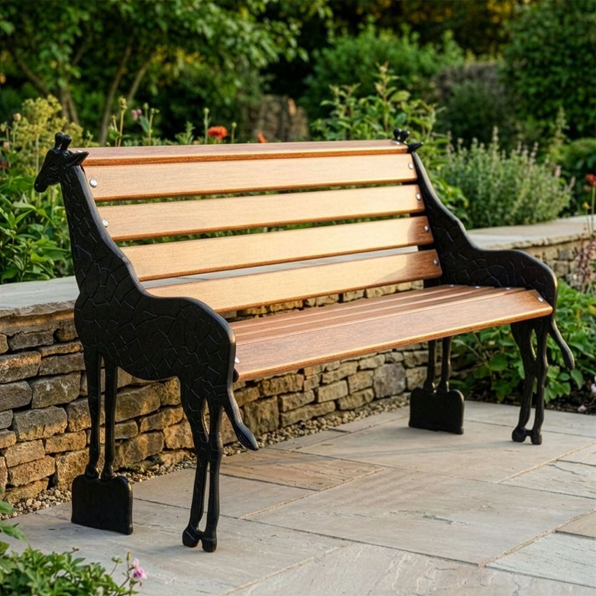 “Gambhira” Giraffe Garden Bench - Black Digital Illustration