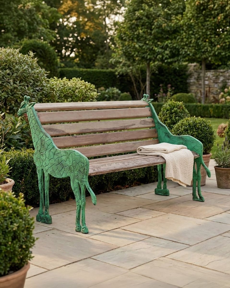 "Gambhira" Giraffe Garden Bench ai illustration