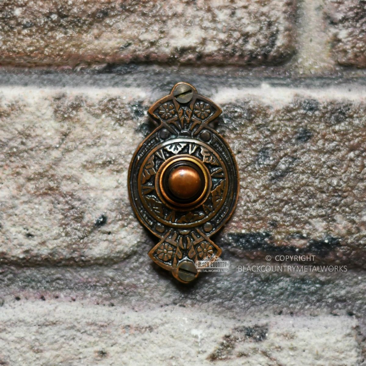 “Hampern Close” Decorative Bell Push In Antique Copper