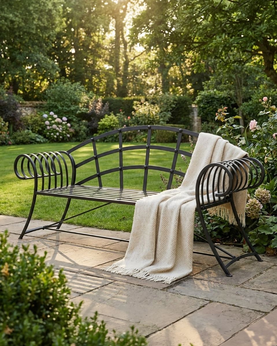 “Hampton Bridge” Iron “Chaise” Bench - Black ai illustration