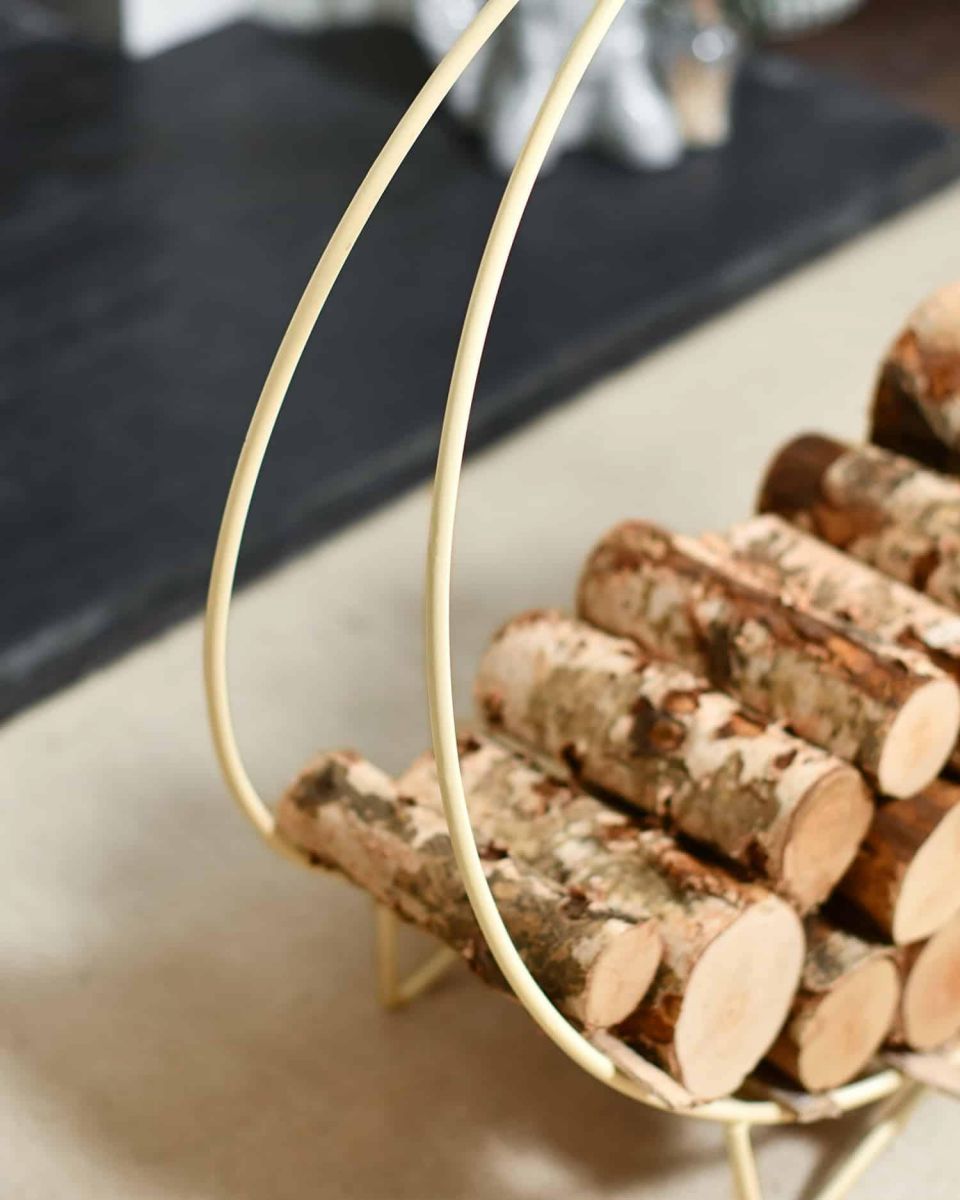 Close-Up of “Harewood Park” Cream Contemporary Log Rack & Holder