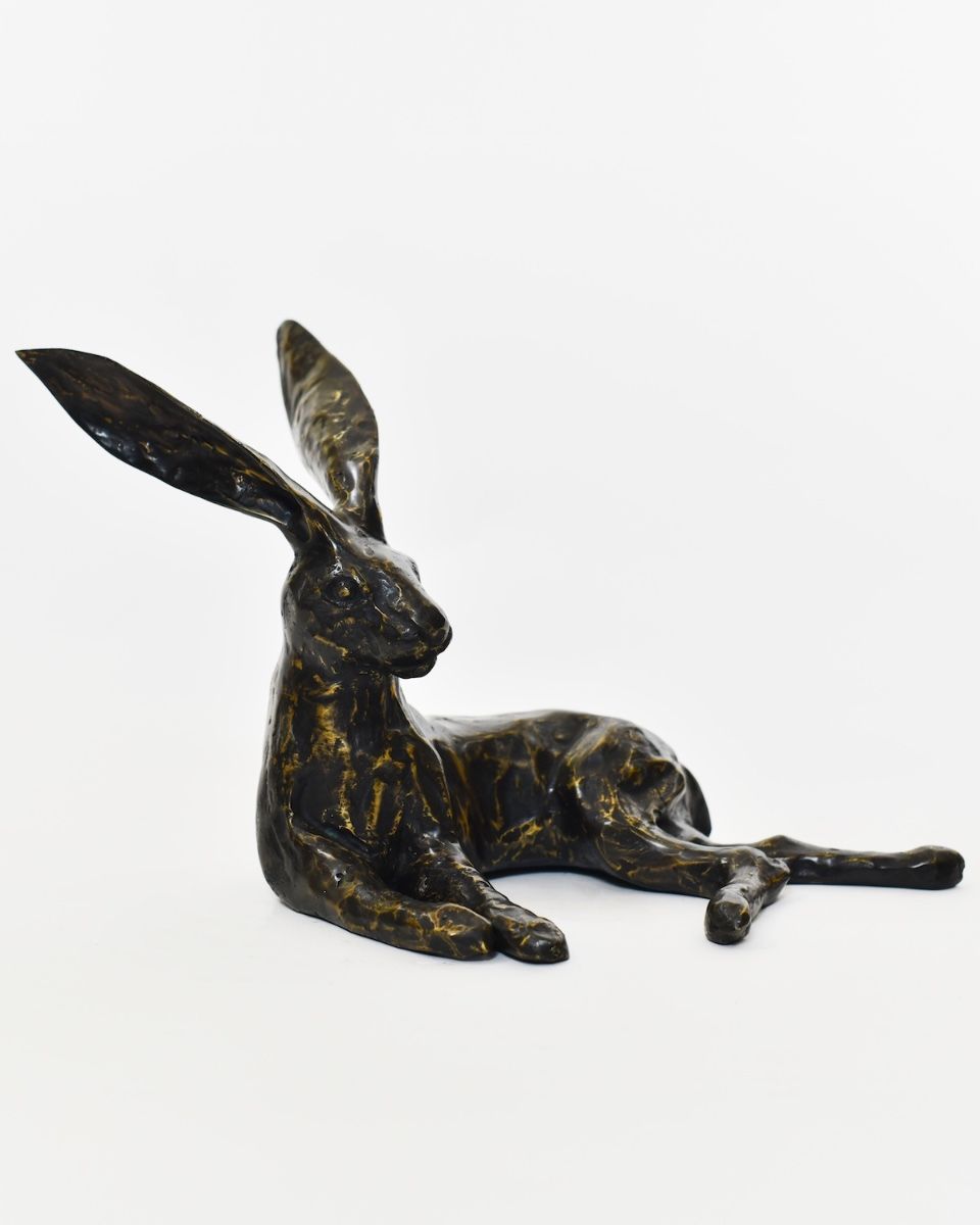 "Hearthside Hare" Cast Brass Lying Hare Sculpture