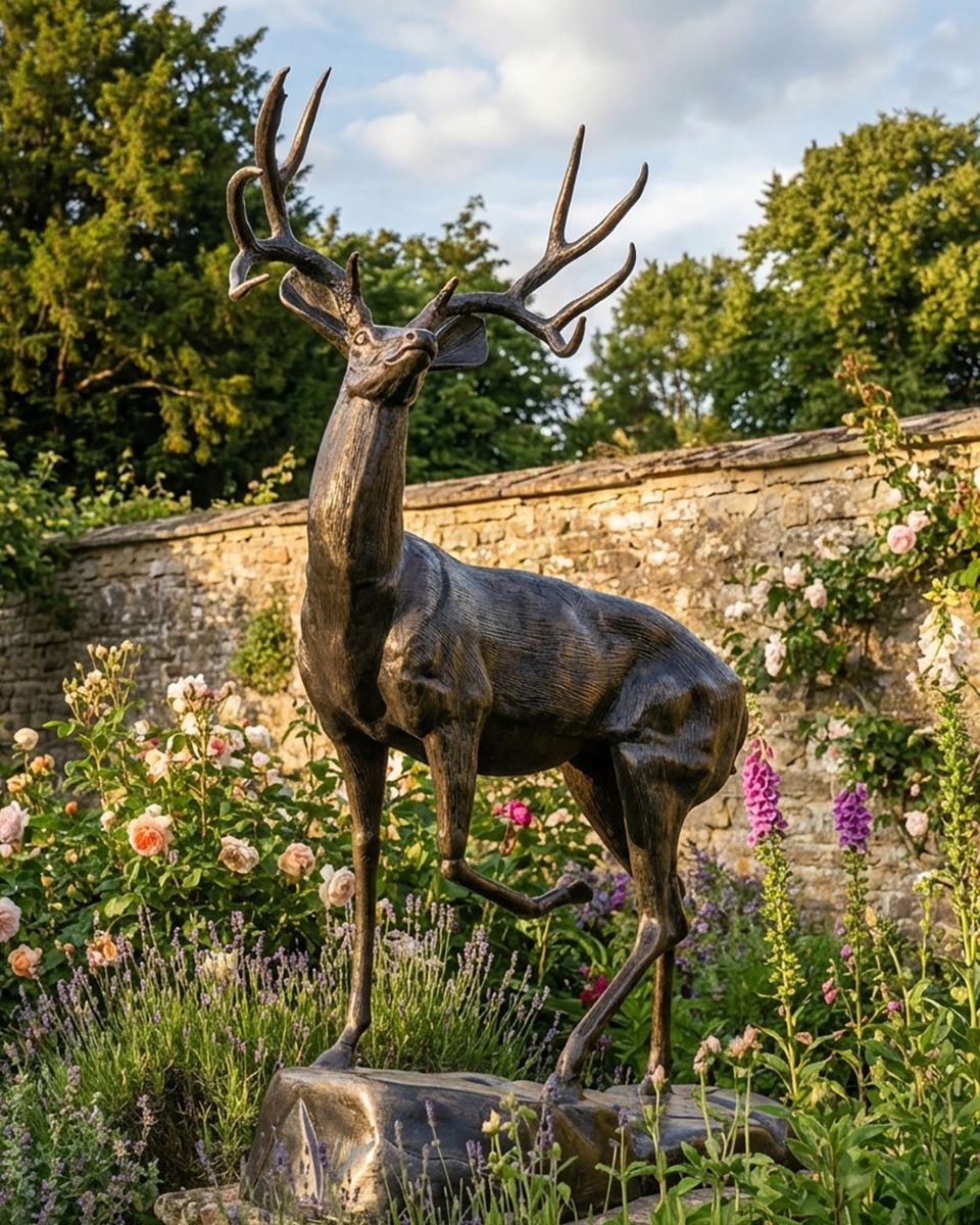 "Herschel" Buck On Rock Sculpture - Facing Left digital illustration