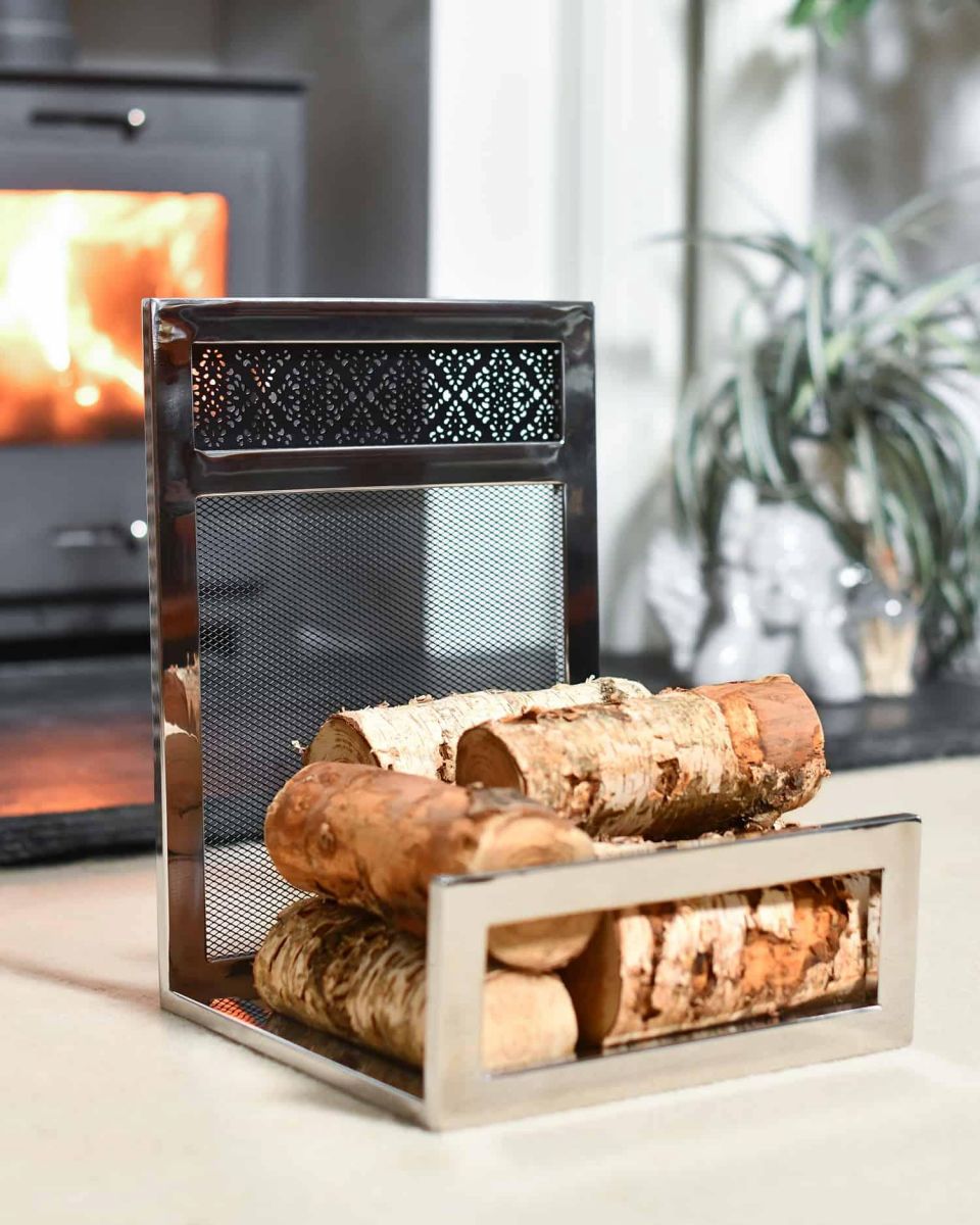 “Hinburn House” Contemporary Stainless Steel Log Store in Situ