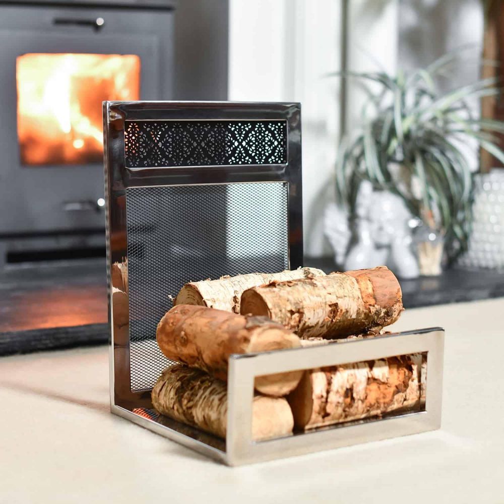 “Hinburn House” Contemporary Stainless Steel Log Holder 