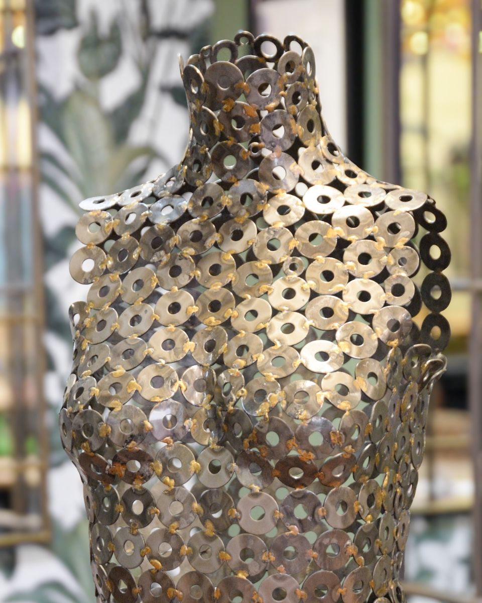 "Juno" Female Torso Reclaimed Metal Sculpture - 62cm close up
