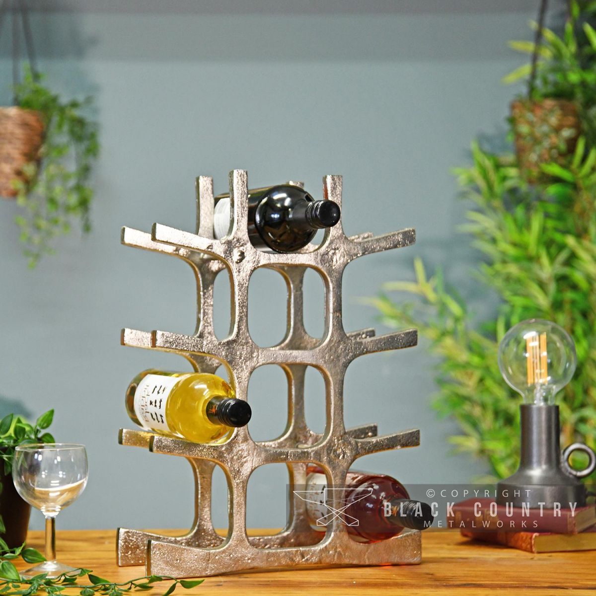 Antique Nickel 12 Bottle Wine Rack in Situ in the Home Antique Nickel 12 Bottle Wine Rack in Situ in the Home